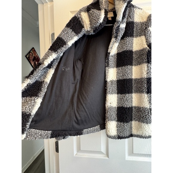 Knox Rose Jacket Womens Medium Black White Buffalo Plaid Sherpa Collared Pocket - Picture 7 of 11